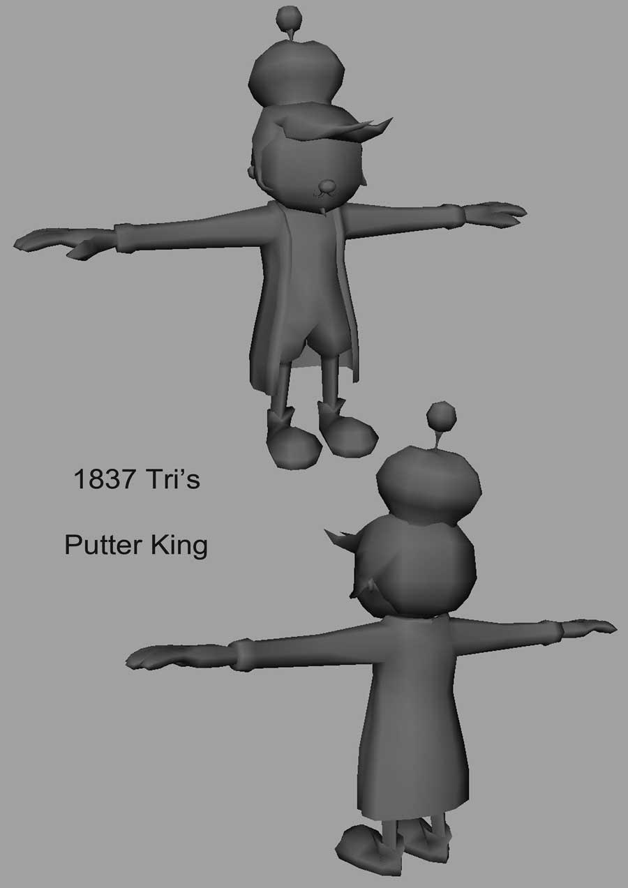 Early 3D model of the Putter King character