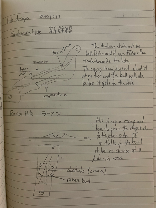 Hole design with route choices and waterfall pool
