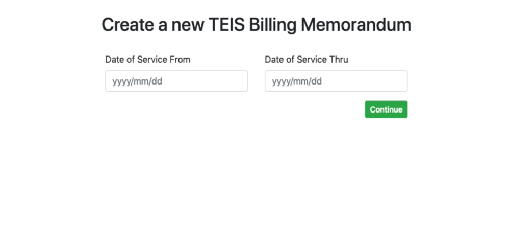 The interface for creating a TEIS billing memorandum