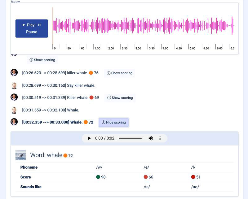 Tenalog™ transcription with speaker labels and timestamps